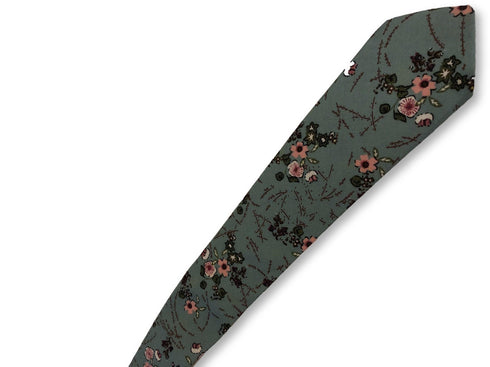 duck egg blue with pink floral design cotton tie